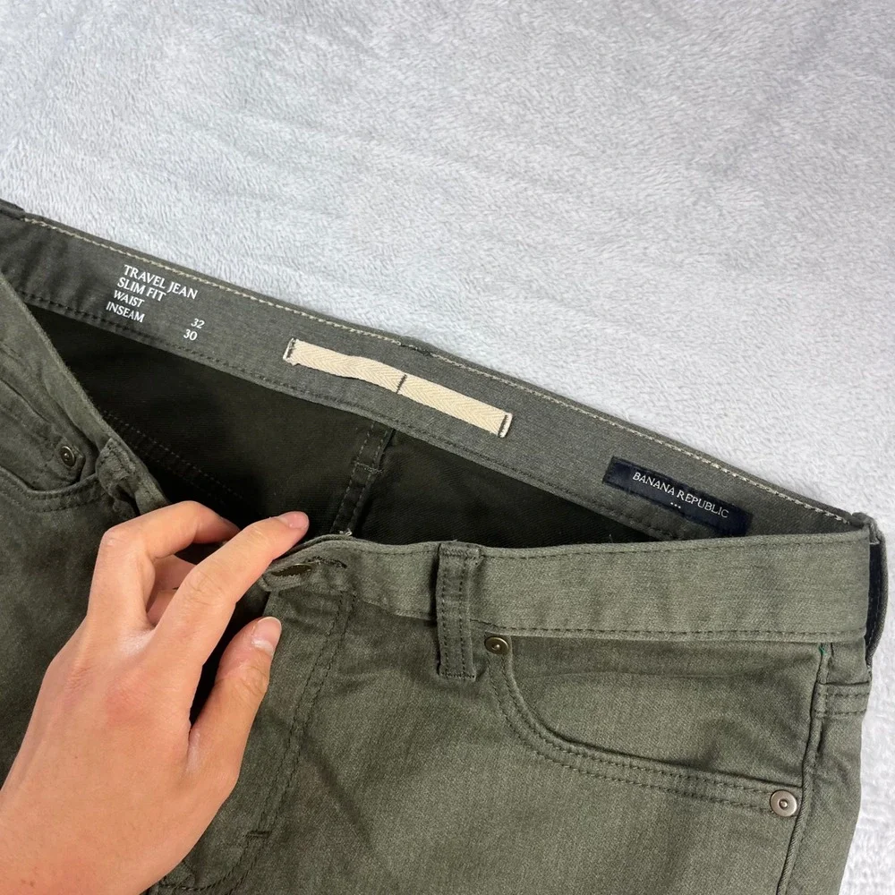 Banana Republic Travel Jean Slim Fit Mens 32x30 Olive Green Stretch Pants